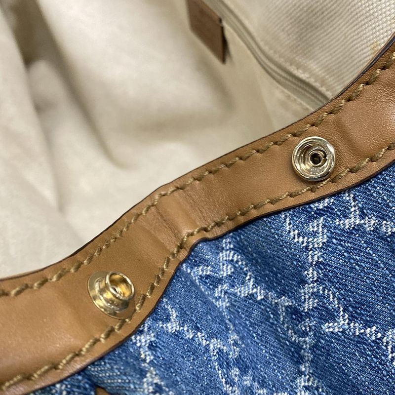 Gucci Tote Bag Sookie/gg Pattern 211944 Blue Ivory And Brown Leather