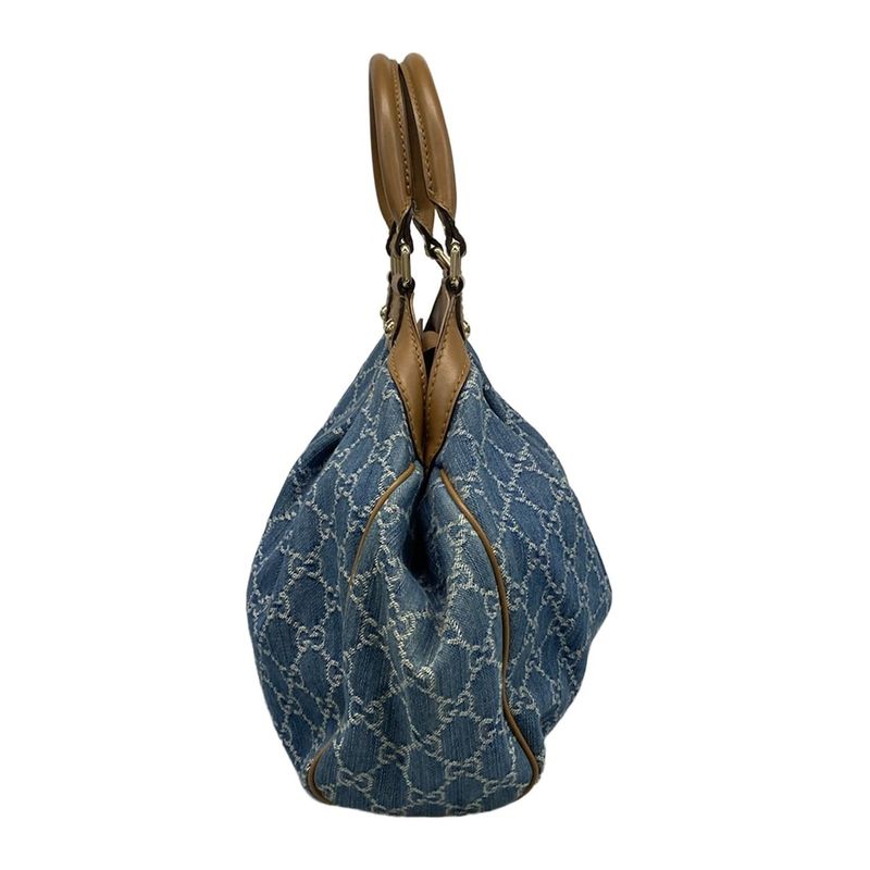 Gucci Tote Bag Sookie/gg Pattern 211944 Blue Ivory And Brown Leather