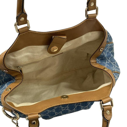 Gucci Tote Bag Sookie/gg Pattern 211944 Blue Ivory And Brown Leather