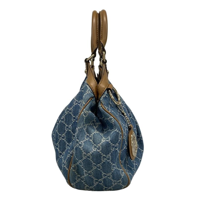 Gucci Tote Bag Sookie/gg Pattern 211944 Blue Ivory And Brown Leather