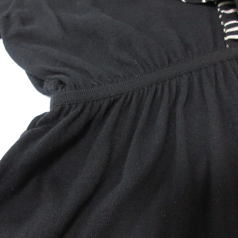 Good Fendi Striped Waist Gathering Short Sleeve Knit Flare Dress Size 42 Black