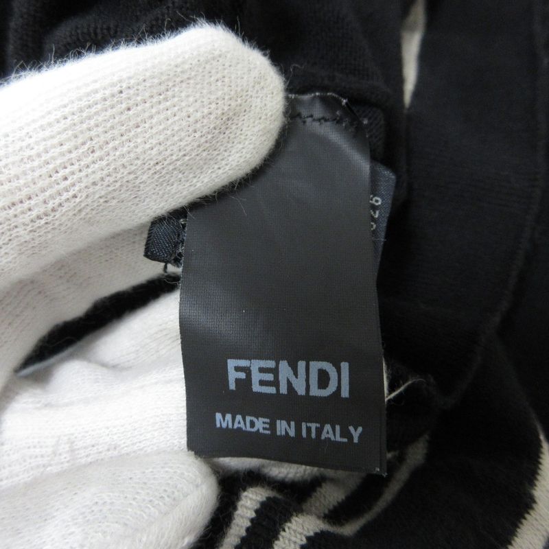 Good Fendi Striped Waist Gathering Short Sleeve Knit Flare Dress Size 42 Black