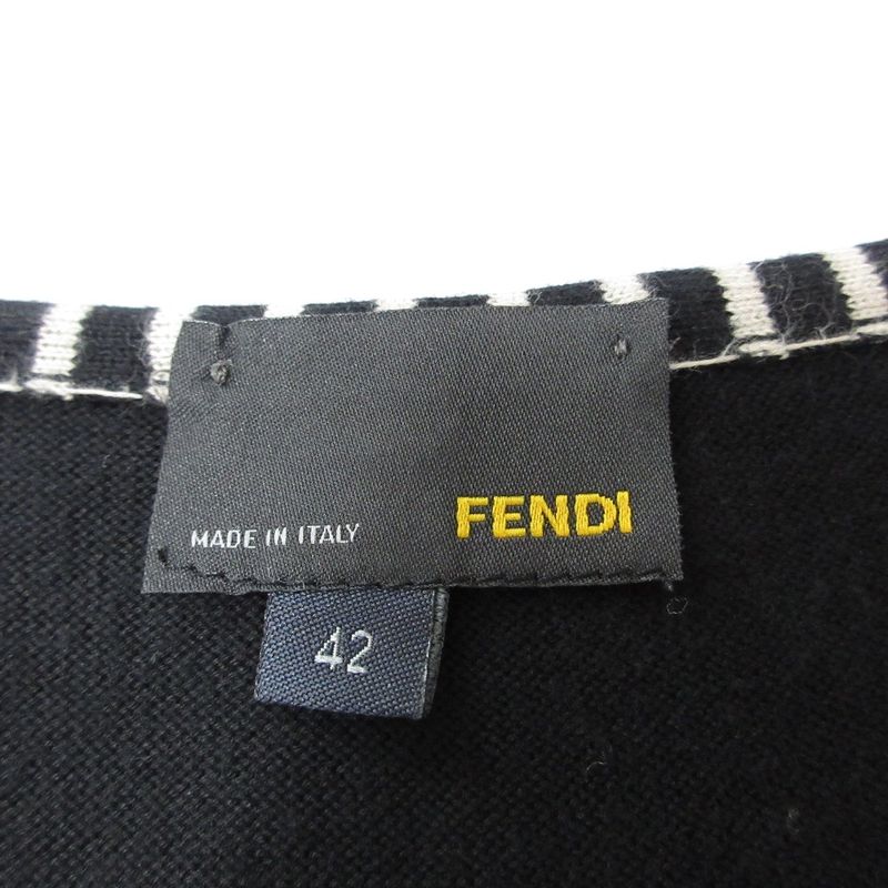 Good Fendi Striped Waist Gathering Short Sleeve Knit Flare Dress Size 42 Black