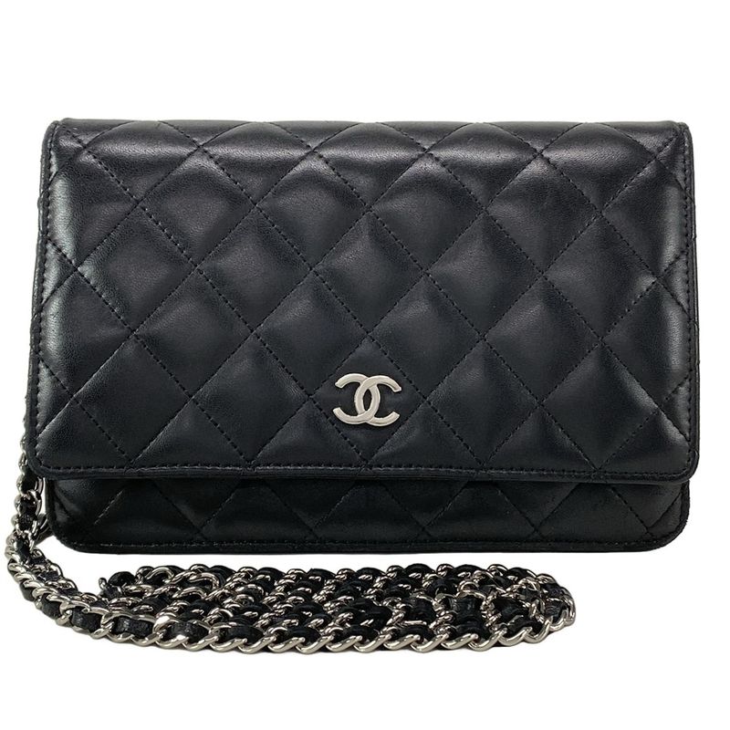 Chanel Wallet Matelasse A33814 Black Chain Wallet W/silver Hardware Lambskin
