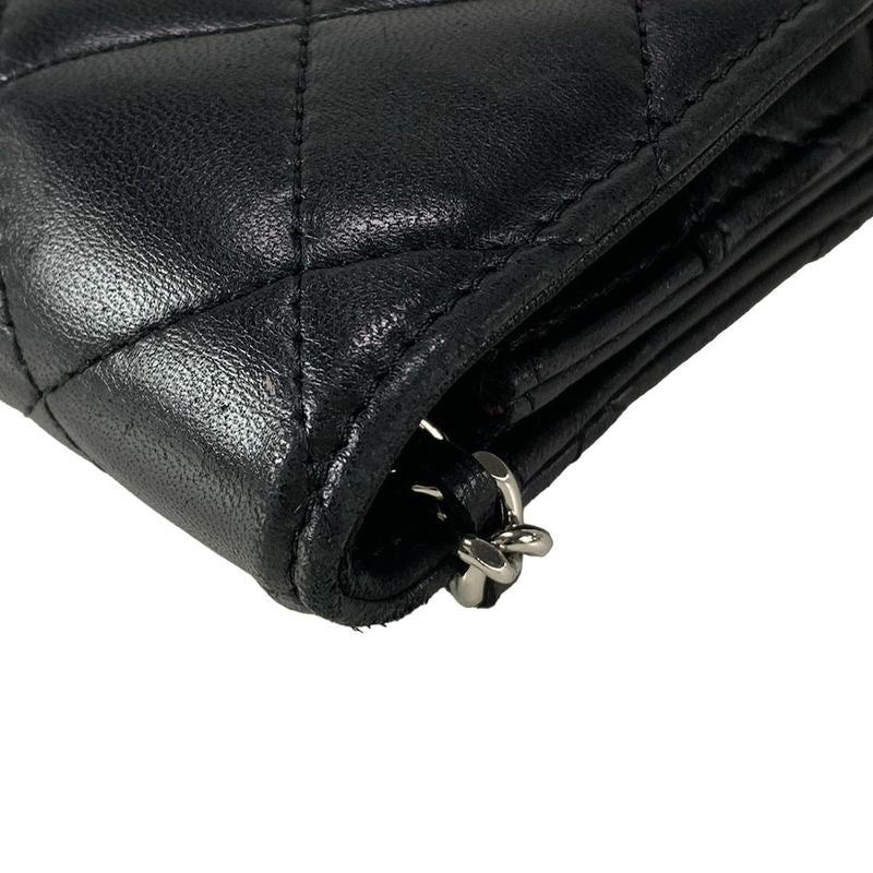 Chanel Wallet Matelasse A33814 Black Chain Wallet W/silver Hardware Lambskin