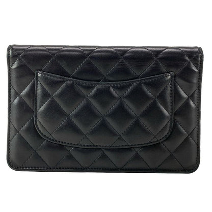 Chanel Wallet Matelasse A33814 Black Chain Wallet W/silver Hardware Lambskin