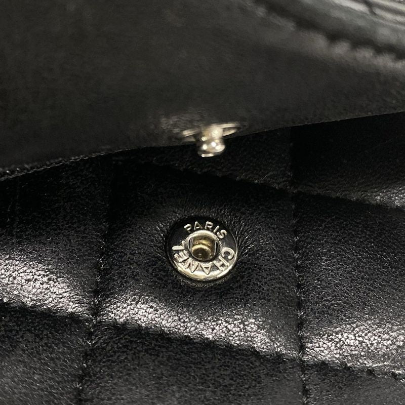 Chanel Wallet Matelasse A33814 Black Chain Wallet W/silver Hardware Lambskin