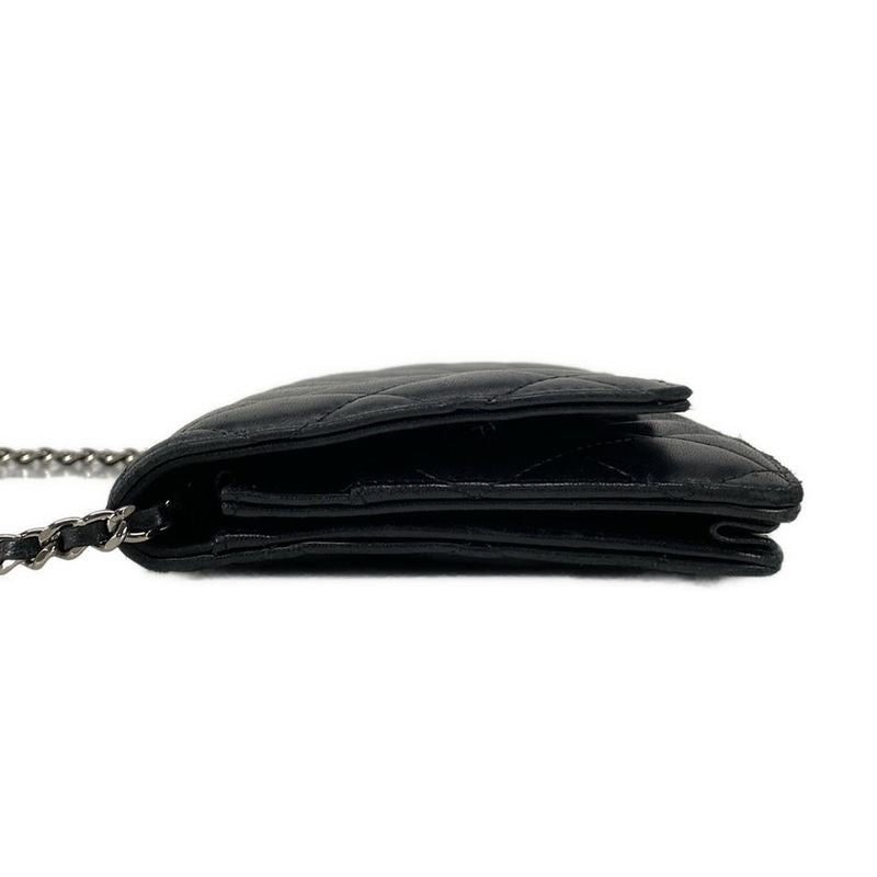 Chanel Wallet Matelasse A33814 Black Chain Wallet W/silver Hardware Lambskin
