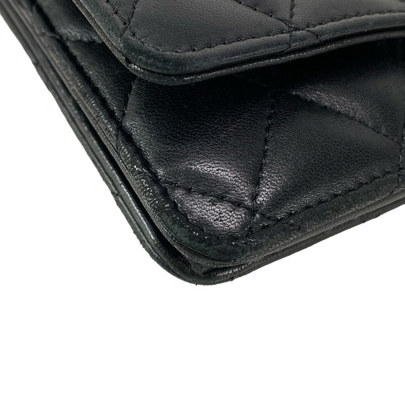 Chanel Wallet Matelasse A33814 Black Chain Wallet W/silver Hardware Lambskin