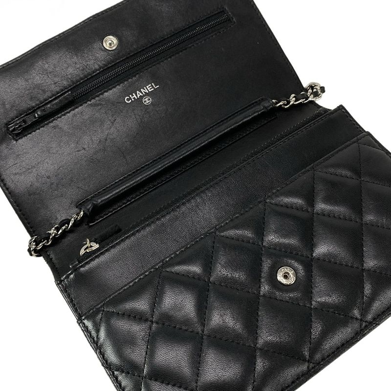 Chanel Wallet Matelasse A33814 Black Chain Wallet W/silver Hardware Lambskin