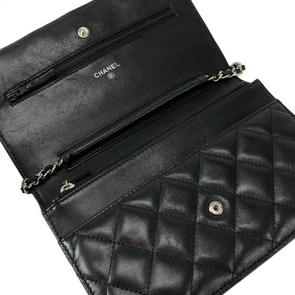 Chanel Wallet Matelasse A33814 Black Chain Wallet W/silver Hardware Lambskin