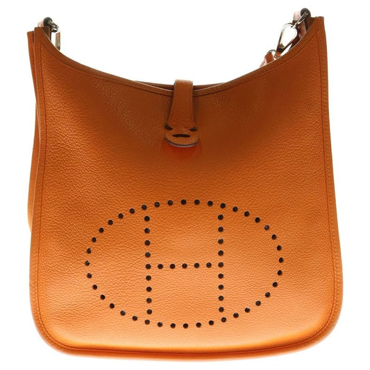 Hermes Evelyn 1 PM Orange Taurillon Clemence Shoulder Bag Silver Hardware