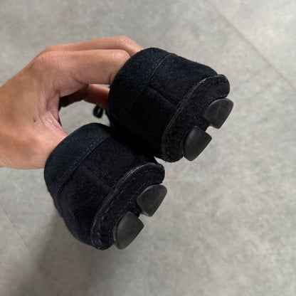 Prada Logo Ribbon Driving Shoes Navy Gold Hardware Suede 35 1 2 Women's Shoes