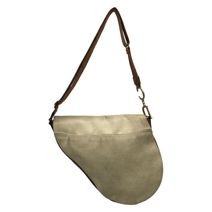Dior/christian Dior Shoulder Bag Saddle Bag Beige And Dark Brown Leather