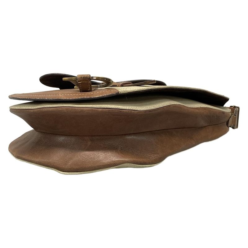 Dior/christian Dior Shoulder Bag Saddle Bag Beige And Dark Brown Leather
