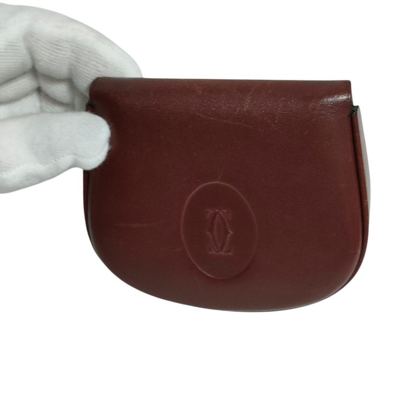 Good Cartier Must Line Leather Double C Logo Shape Push Coin Case with Box