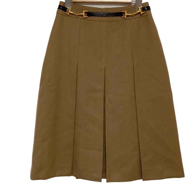 Celine Vintage Horsebit Hardware Knee Length Pleated Skirt Brown Women's Used