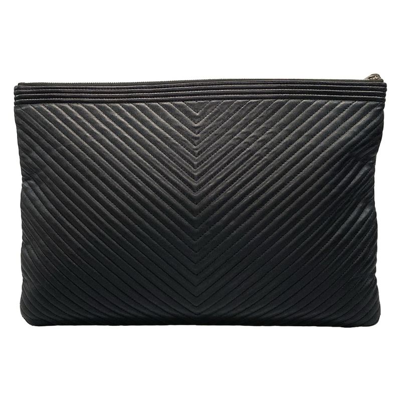 Chanel Clutch Bag Boy Chanel V-stitch (chevron) Black Lambskin