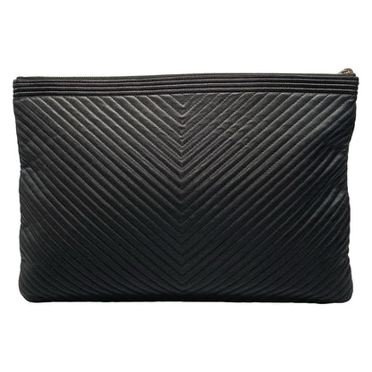 Chanel Clutch Bag Boy Chanel V-stitch (chevron) Black Lambskin