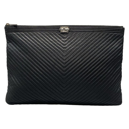 Chanel Clutch Bag Boy Chanel V-stitch (chevron) Black Lambskin