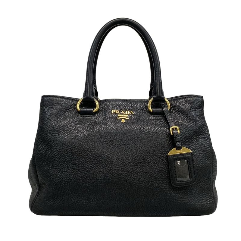 Prada Tote Bag - Black Leather Tag Leather