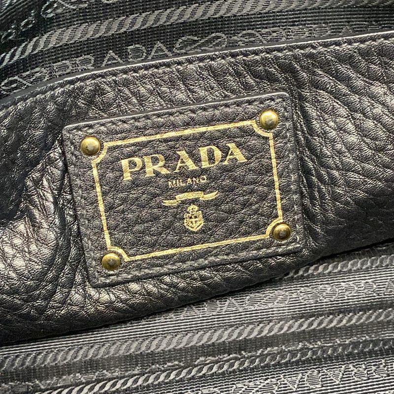 Prada Tote Bag - Black Leather Tag Leather
