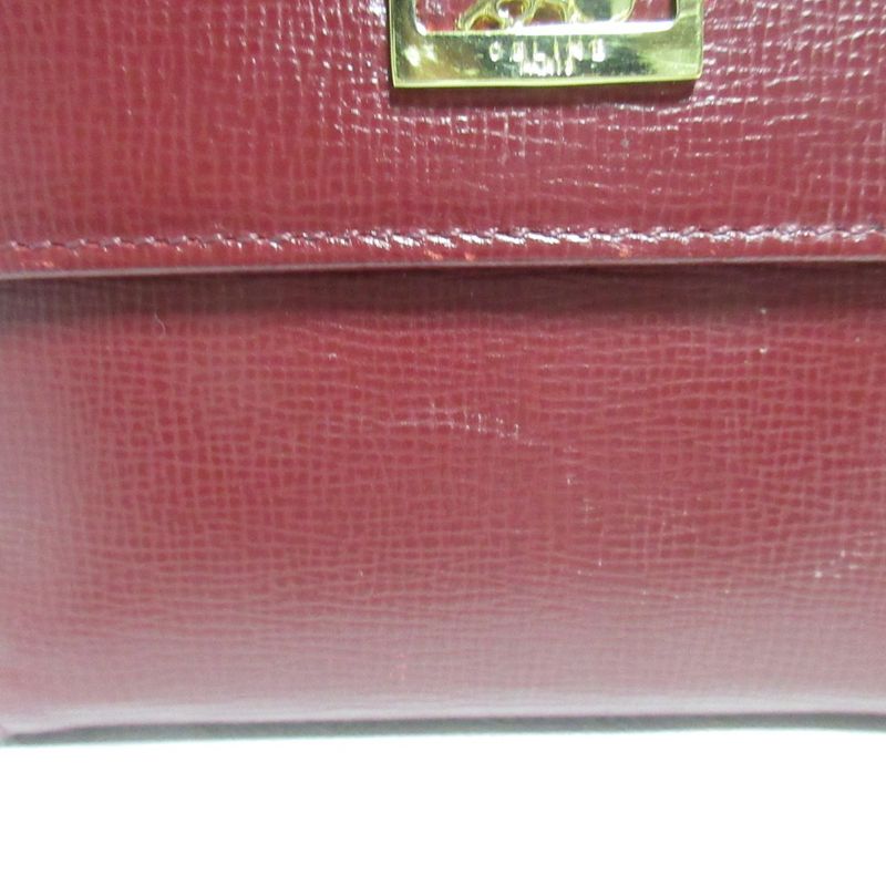 Good Celine Carriage Hardware Leather Bifold Wallet Compact Wallet Bordeaux