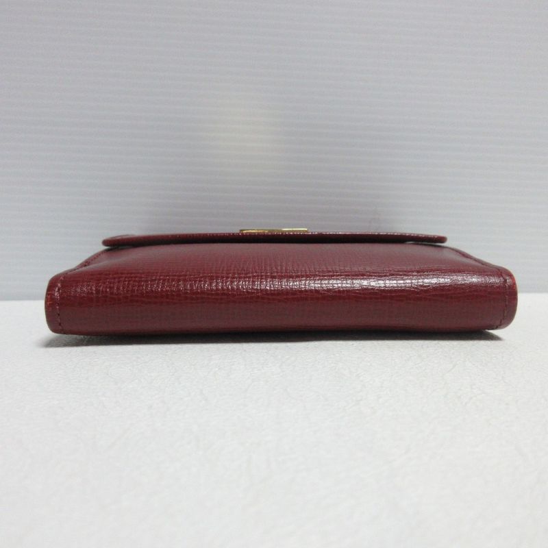 Good Celine Carriage Hardware Leather Bifold Wallet Compact Wallet Bordeaux
