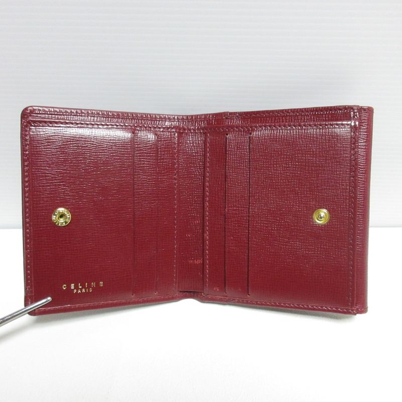 Good Celine Carriage Hardware Leather Bifold Wallet Compact Wallet Bordeaux