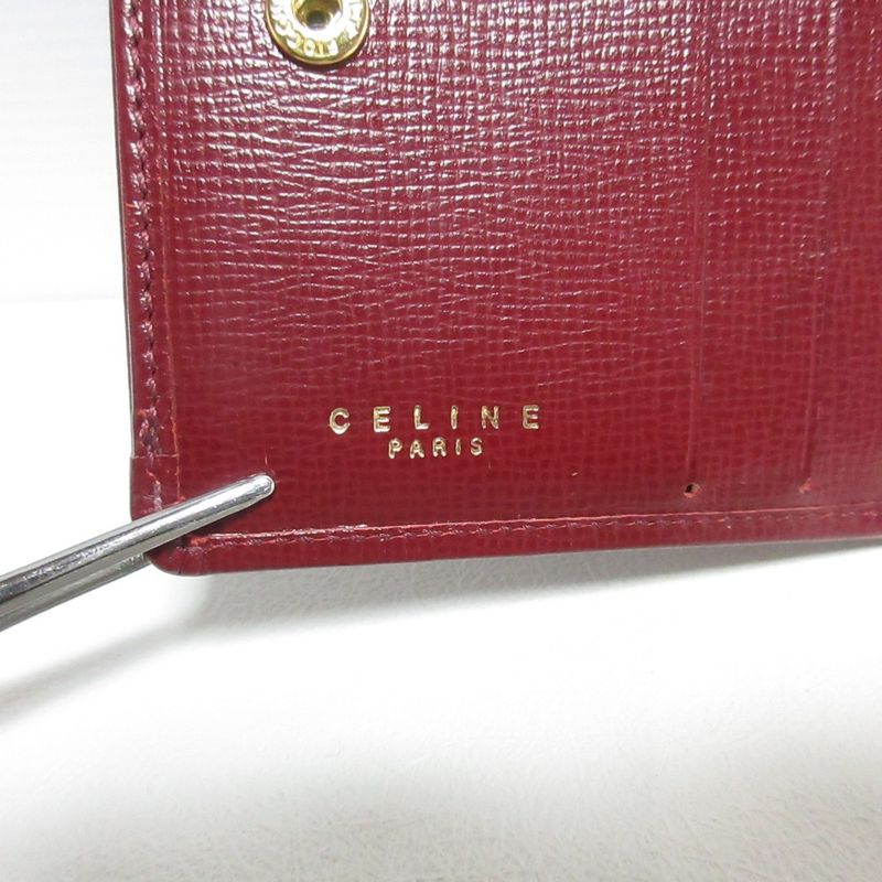 Good Celine Carriage Hardware Leather Bifold Wallet Compact Wallet Bordeaux