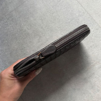 Bottega Veneta Round Zipper Long Wallet Intrecciato Calf Leather Dark Brown Men