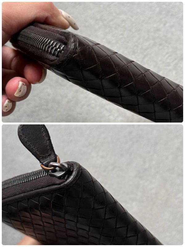 Bottega Veneta Round Zipper Long Wallet Intrecciato Calf Leather Dark Brown Men