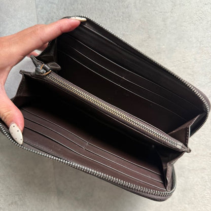 Bottega Veneta Round Zipper Long Wallet Intrecciato Calf Leather Dark Brown Men