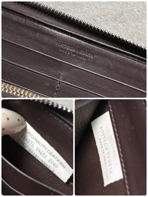 Bottega Veneta Round Zipper Long Wallet Intrecciato Calf Leather Dark Brown Men