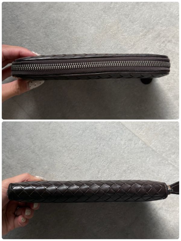 Bottega Veneta Round Zipper Long Wallet Intrecciato Calf Leather Dark Brown Men