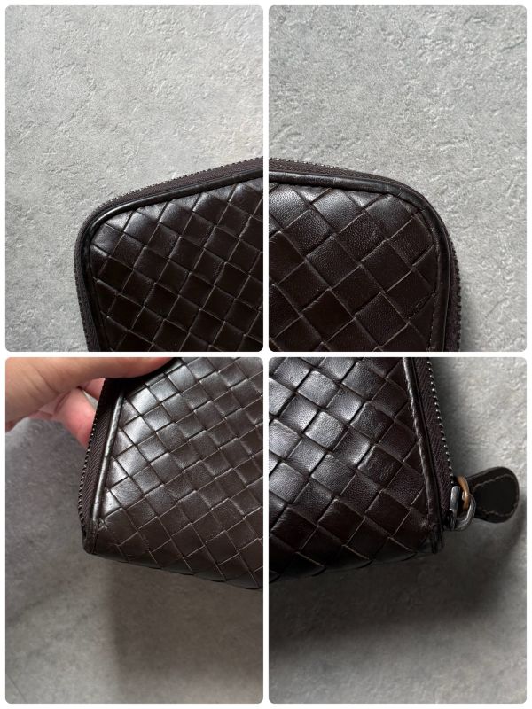 Bottega Veneta Round Zipper Long Wallet Intrecciato Calf Leather Dark Brown Men