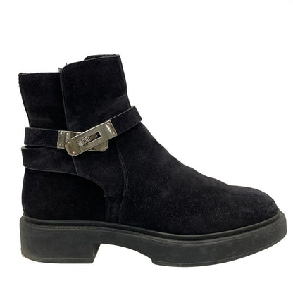 Hermes Short Boots 37 Women's Veo Black Kelly Buckle/silver Hardware Mouton