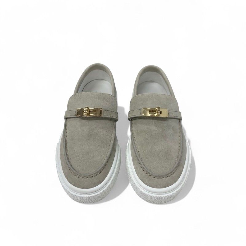 Hermes Game Sneakers Shoes Suede Beige Pink Gold Kelly Hardware Slip-on