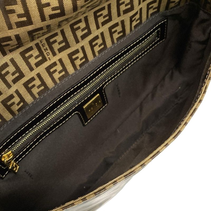 Fendi Handbag Mamma Bucket Zucchino Pattern 26424 Beige And Dark Brown