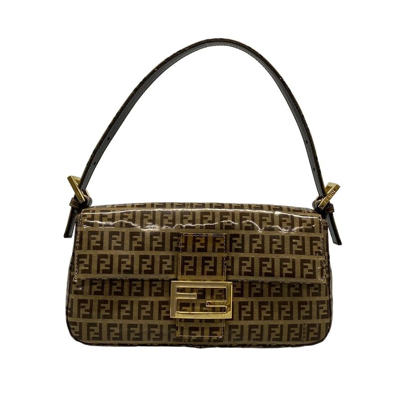 Fendi Handbag Mamma Bucket Zucchino Pattern 26424 Beige And Dark Brown