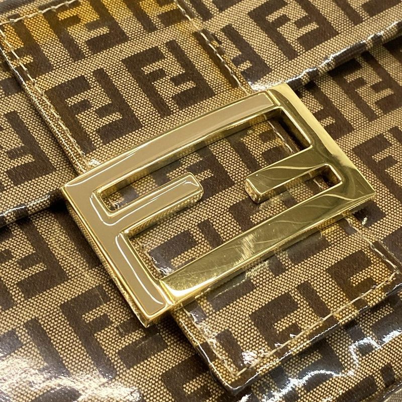 Fendi Handbag Mamma Bucket Zucchino Pattern 26424 Beige And Dark Brown