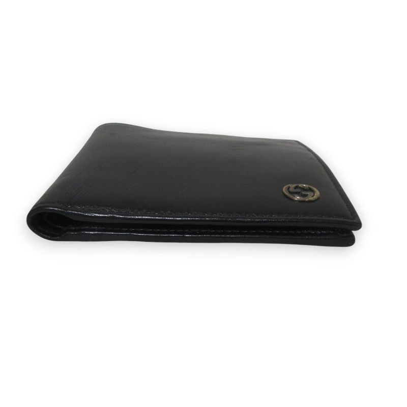 Gucci Interlocking G Leather Bifold Wallet Compact Wallet Black Women's Used