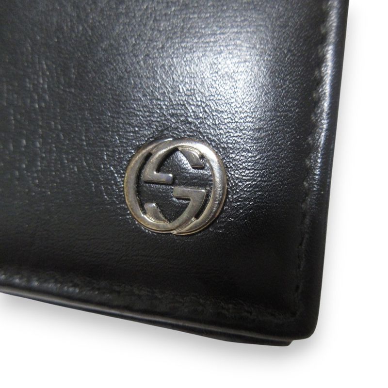 Gucci Interlocking G Leather Bifold Wallet Compact Wallet Black Women's Used