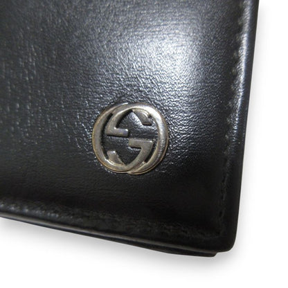 Gucci Interlocking G Leather Bifold Wallet Compact Wallet Black Women's Used