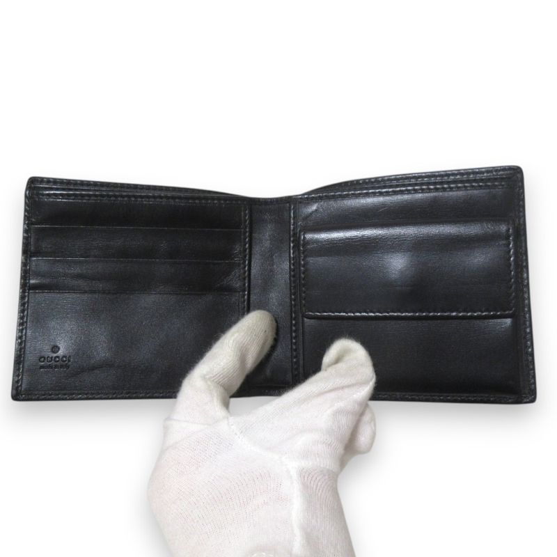 Gucci Interlocking G Leather Bifold Wallet Compact Wallet Black Women's Used