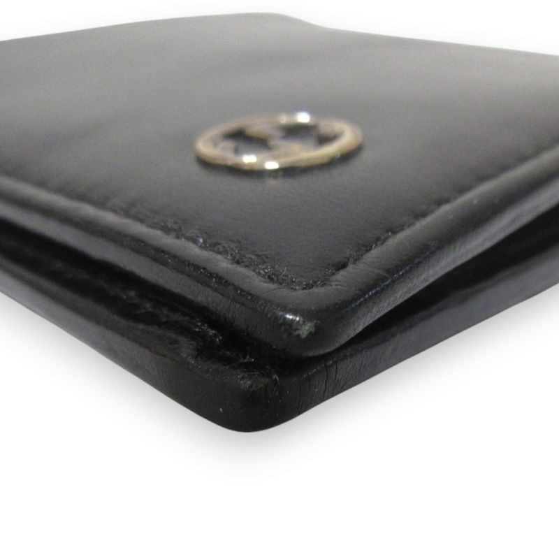 Gucci Interlocking G Leather Bifold Wallet Compact Wallet Black Women's Used