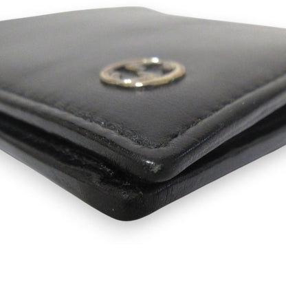 Gucci Interlocking G Leather Bifold Wallet Compact Wallet Black Women's Used