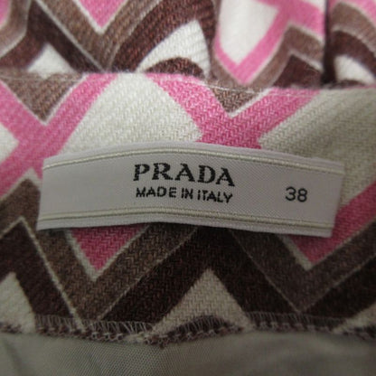 Prada Linen And Silk Total Pattern Sleeveless Knee-length Dress Size 38 Brown