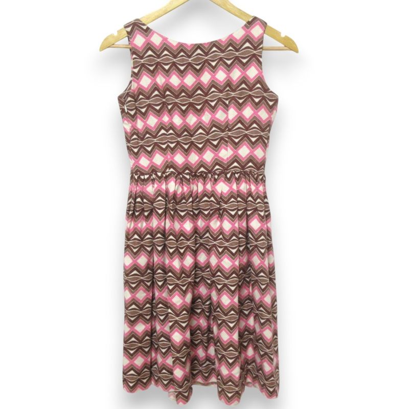 Prada Linen And Silk Total Pattern Sleeveless Knee-length Dress Size 38 Brown