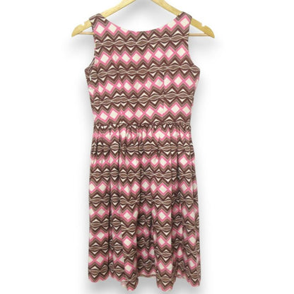 Prada Linen And Silk Total Pattern Sleeveless Knee-length Dress Size 38 Brown